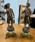 A pair 19th century figures on green marble (onyx) gilt mounted bases, 48cm