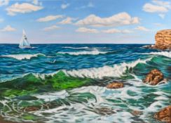 Elena Hollett, 'Seascape', acrylic on canvas, overall size 60cm x 84cm.