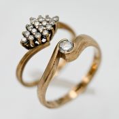Two 9ct gold and diamond set dress rings, approx 4.4g.
