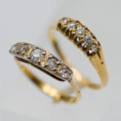Two 18ct and diamond set rings, approx 5.10g.