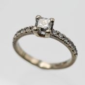 A 14ct white gold diamond single stone ring, princess cut centre stone 0.71ct F-G Colour/ VS1,