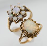 Two 9ct opal set rings, approx 5.36g (2).