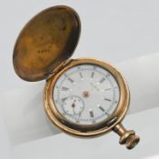 Elgin, a gold plated full hunter ladies fob watch with keyless movement, diameter approx. 35mm.