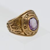 An amethyst set gold ring stamped 10k, Balfour, approx 11.9g.