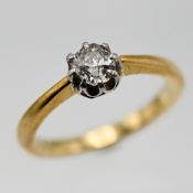 An 18ct diamond solitaire ring (old cut diamond), size I.
