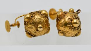 A pair of Edwardian gold ornate earrings, approx 3.19g.