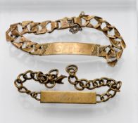 Two 9ct gold identity bracelets, approx 20.10g.