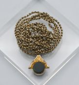An antique 9ct gold guard chain with swivel fob, approx 41.84g.
