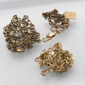 Two 9ct gold necklaces and a 9ct gold bracelet with pendant, approx 24.5g.