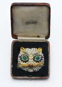 A superb and rare 18ct yellow gold and enamelled cat brooch, marked 750, 55mm x 50mm.