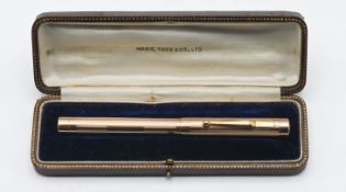 A 9ct 'Swan Pen' by Mabie, Todd & Co., Ltd., in original case, overall weight 23.2g.