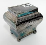 A white metal Bombe shaped tea caddy, maker W.B & Co., marked '900', weight 14.21oz.