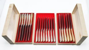 A set of twenty knives, comprising six dinner knives, boxed, six smaller dinner knives, boxed, and