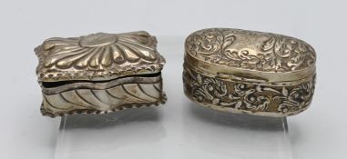 Two silver boxes, one engraved 'Alice', hallmarked Birmingham 1890, the other fitted with a ring