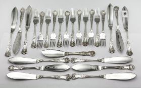 A silver King's pattern fish service with shell back, comprising of twelve fish forks and twelve