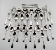 A collection of William IV and Victorian flatware, comprising of six salad forks, two dinner