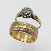 A 9ct cluster ring, with a 9ct wedding band, overall weight 4.8g.