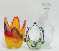 A Murano yellow and red coloured glass vase of abstract form, height 20.5cm, together with an