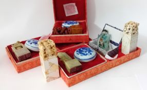 A quantity of reproduction Chinese seals, to include three sets of stone seals to stamp Beijing 1998