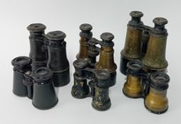 A collection of field or opera glasses, one marked 'Grand Lumiere Paris'. (6)
