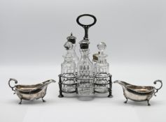 A pair of 20th century silver gravy boats, hallmarked Birmingham 1982, maker W I Broadway & Co.,