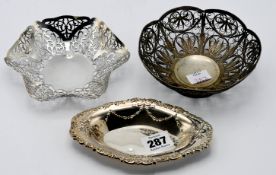 Two silver dishes, with pierced and embossed design, hallmarked Sheffield 1995, Birmingham 1933,