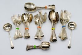 A set of Victorian Royal Navy Issue Admiralty Pattern flatware, comprising twelve serving spoons,