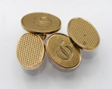 A pair of 9ct gold men's cufflinks, monogrammed, gold weight 15g.