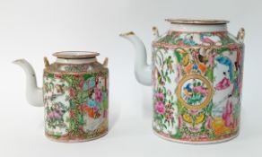 A Chinese Export Ware teapot and smaller teapot, Cantonese style, decorated in famille rose