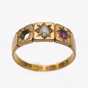 A 15ct ruby and diamond ring (missing stone), weight 3.1g.