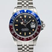 Rolex, a rare 1986 Oyster Perpetual Date GMT-Master. stainless steel wristwatch with Pepsi bezel,