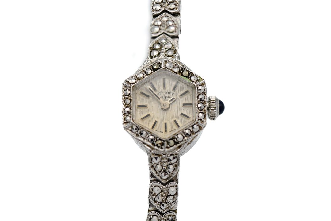 Rotary, ladies marcasite set wristwatch, mechanical movement.