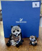 Swarovski Crystal Glass, Panda Mother with Baby, boxed.