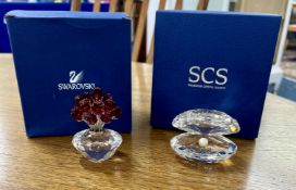Swarovski Crystal Glass, two pieces including 'Vase of Roses' and ' Large Oyster/Shell with
