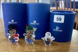Swarovski Crystal Glass, three pieces including 'Snowman Little', 'Snowman with Broomstick' and