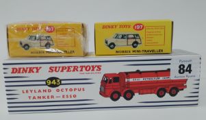 Replica: Dinky Supertoys, '943- Leyland Octopus Tanker - Esso' model, with 2 '197 Morris Mini
