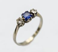 An 18ct white gold diamond and tanzanite, ring, size M/N.