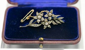 An antique diamond spray brooch, approx 10.6g, with original box (not hallmarked).