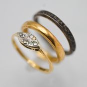 A 22ct gold wedding band ring, approx 3.8g together with a 18ct gold ring approx 1.7g and another