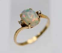 A 14ct gold opal and diamond ring, size M.