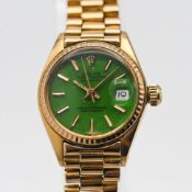 Rolex Datejust, a 1974 ladies 18ct Oyster Perpetual wristwatch with green 'Stella' dial, model 6913,
