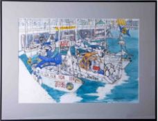Richard Allman, signed watercolour, 'Ostar 2009, Plymouth' together with 'Ruffin, The Shed', boats