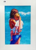 Russel Pond (1966-), an oil on board beach scene, signed, framed, overall size 49.5cm x 40cm,