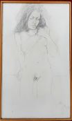 A pencil study of a nude, framed, overall size 78cm x 47.5cm, together with a watercolour portrait