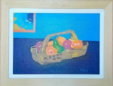 Brian Pollard (1946-) an early acrylic on board 'Fruit and Picture', 1986, signed, titled and