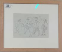 Fred Yates (1922-2008) ink drawing on a paper envelope, 'Salut!', framed and glazed, subject size