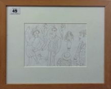 Fred Yates (1922-2008) ink drawing on a paper, 'Cast', framed and glazed, subject size 14cm x