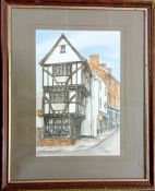 Glyn Martin, watercolour and ink on paper, 'The House that Moved, Exeter', signed, framed and