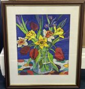 Karen Pawley (1965-) signed pastel, 'Daffodils', signed, framed and glazed, overall size 68cm x
