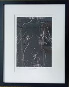 A limited edition lino print female nude, 'Lhambias' 18/25, 2011, together with two prints, and an